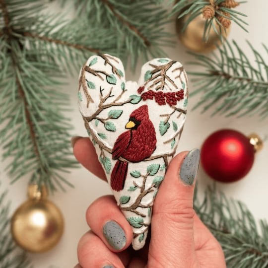 đ
BĂ€sta julklappenđDIY hjĂ€rtformad handbroderad juldekoration/dekorationskit