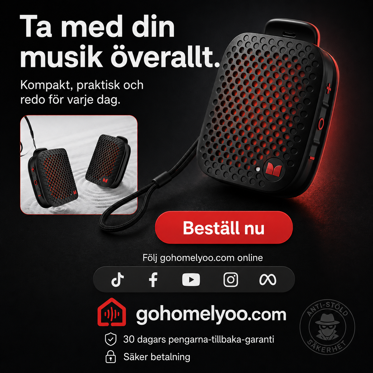 Vattentät Bluetooth-cykelhögtalare med monteringsfäste