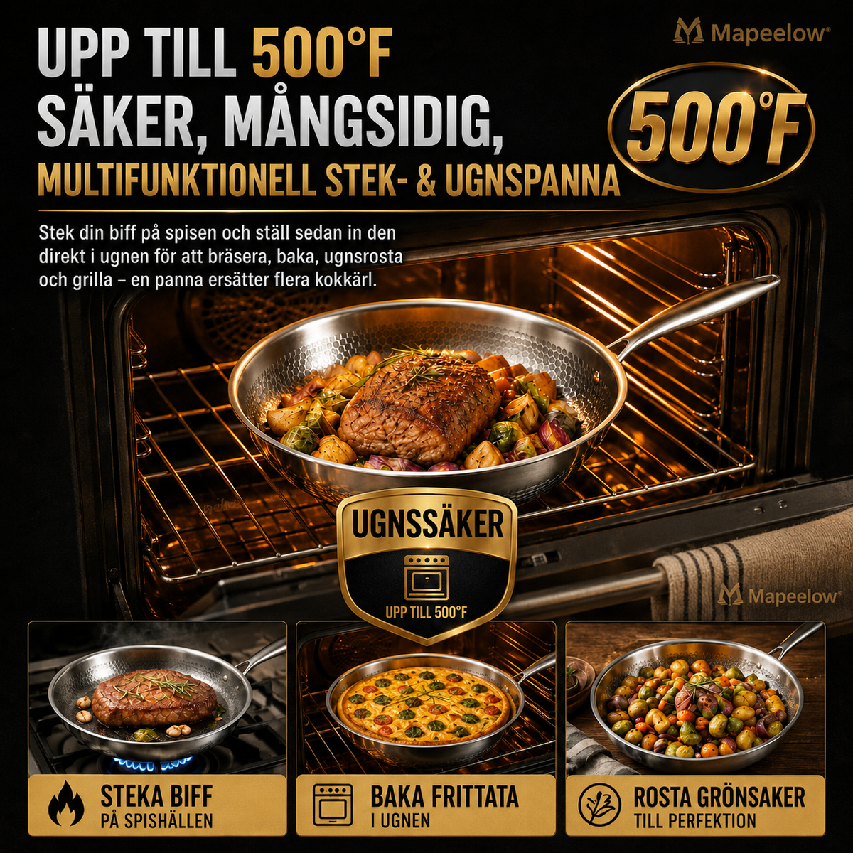 Handhamrad, obelagd stekpanna med non-stick-effekt i ren titanlegering
