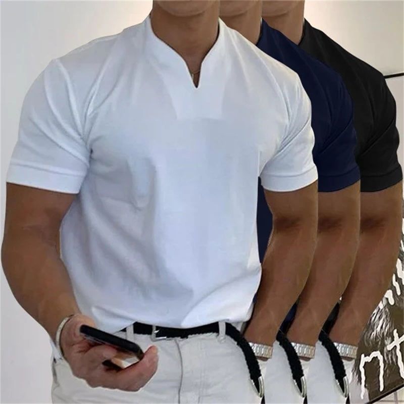 đHerr Business-T-shirt med kort Ă€rm och V-ringning â Andningsbar bomullsblandning, klassisk passform och finns upp till 5XL âš