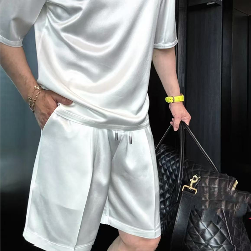 đFlash SaleâĄđ„Högkvalitativ herr Mercerized Cotton Casual Solid Color Top och Shorts Two-Piece SetăLös passform, lĂ€mplig för alla tillfĂ€llenă