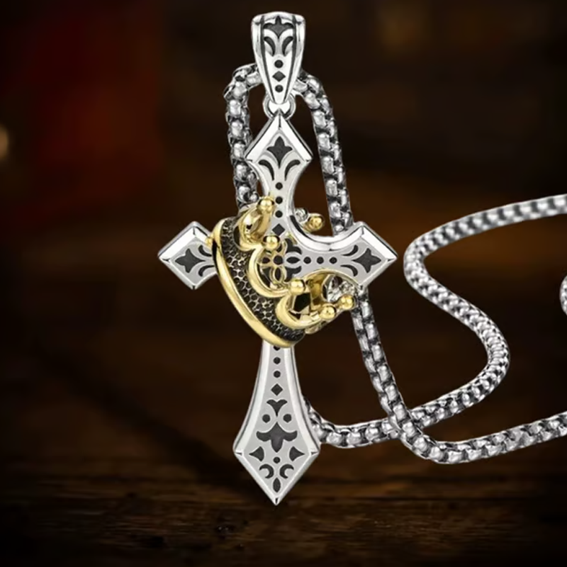 ✝️Vintage Halsband med Krona och Kors