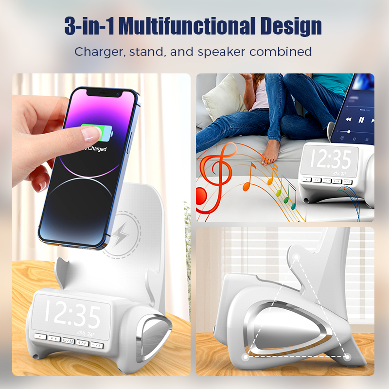 3-in-1 Wireless Charger with Phone Stand and Bluetooth Speaker