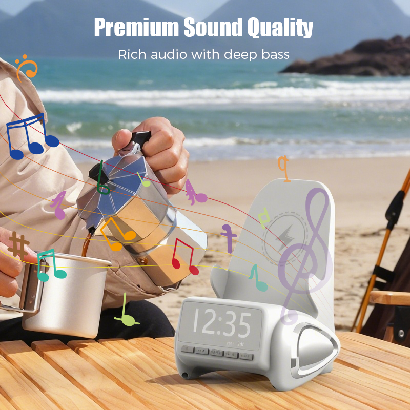 3-in-1 Wireless Charger with Phone Stand and Bluetooth Speaker