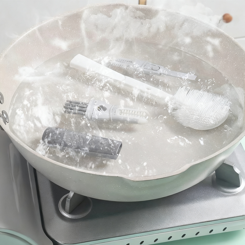 Avtagbar silikonrengöringsborste med långt handta