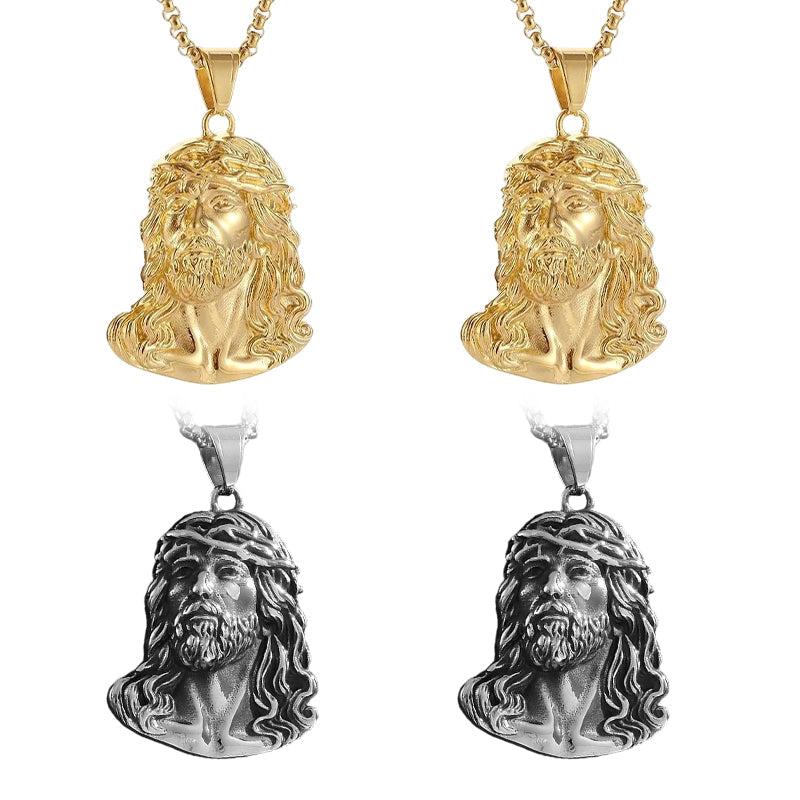 ✝️ Bästa Presenten ✨ Halsband med Jesus Huvud Medalj