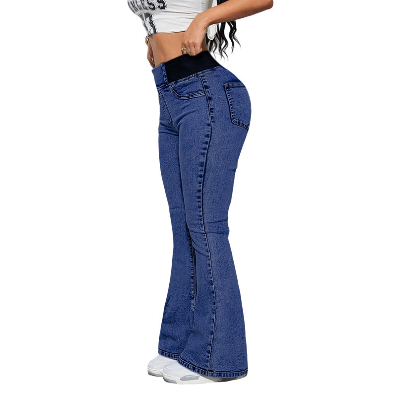 đ„Högmidjade stretchiga flare-jeans för damer