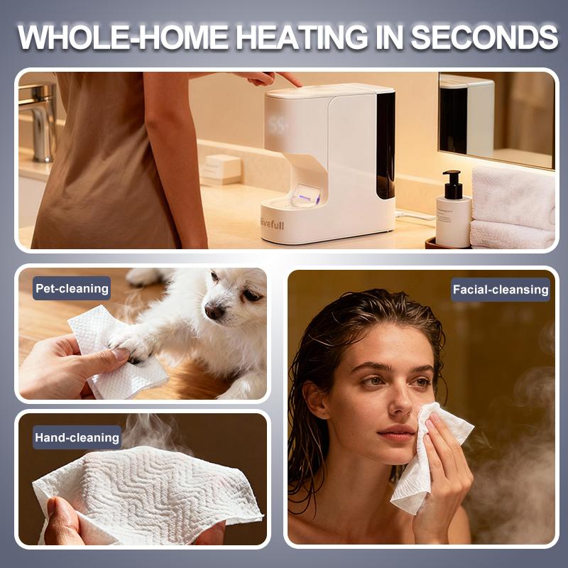 Livefull Smart Hot Face Towel Heater Machine CL01 – 5 sekunders snabb uppvärmning & konstant temperatur på 55°C, automatisk handdukdistribution med smarta röstmeddelanden, inklusive 20 komprimerade handdukar.