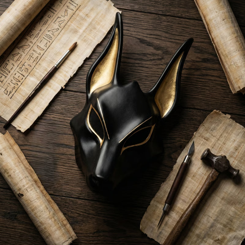 Egyptisk Anubis-mask: Handmålad schakalmask i konstgjord bladguld för cosplay och lyxig väggdekoration