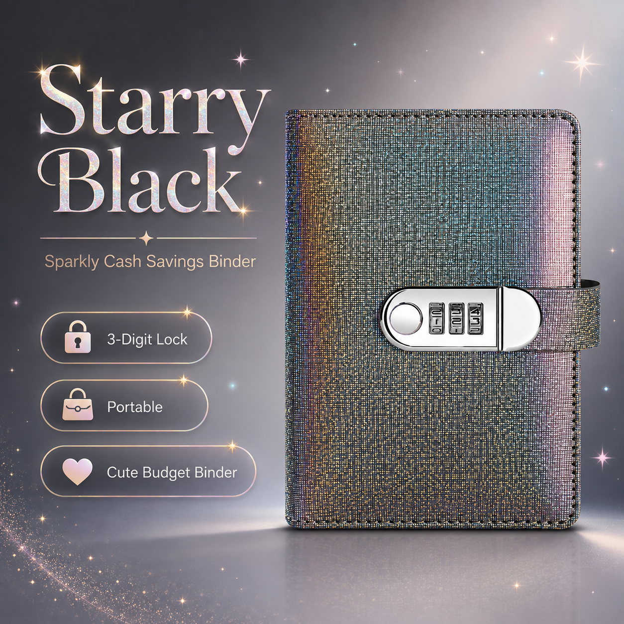 ✨ SparkleLock sparpärm med 3-siffrigt kombinationslås – budgetpärm med 100 sidor för kontantsparande, sparmål och gåvor 💖