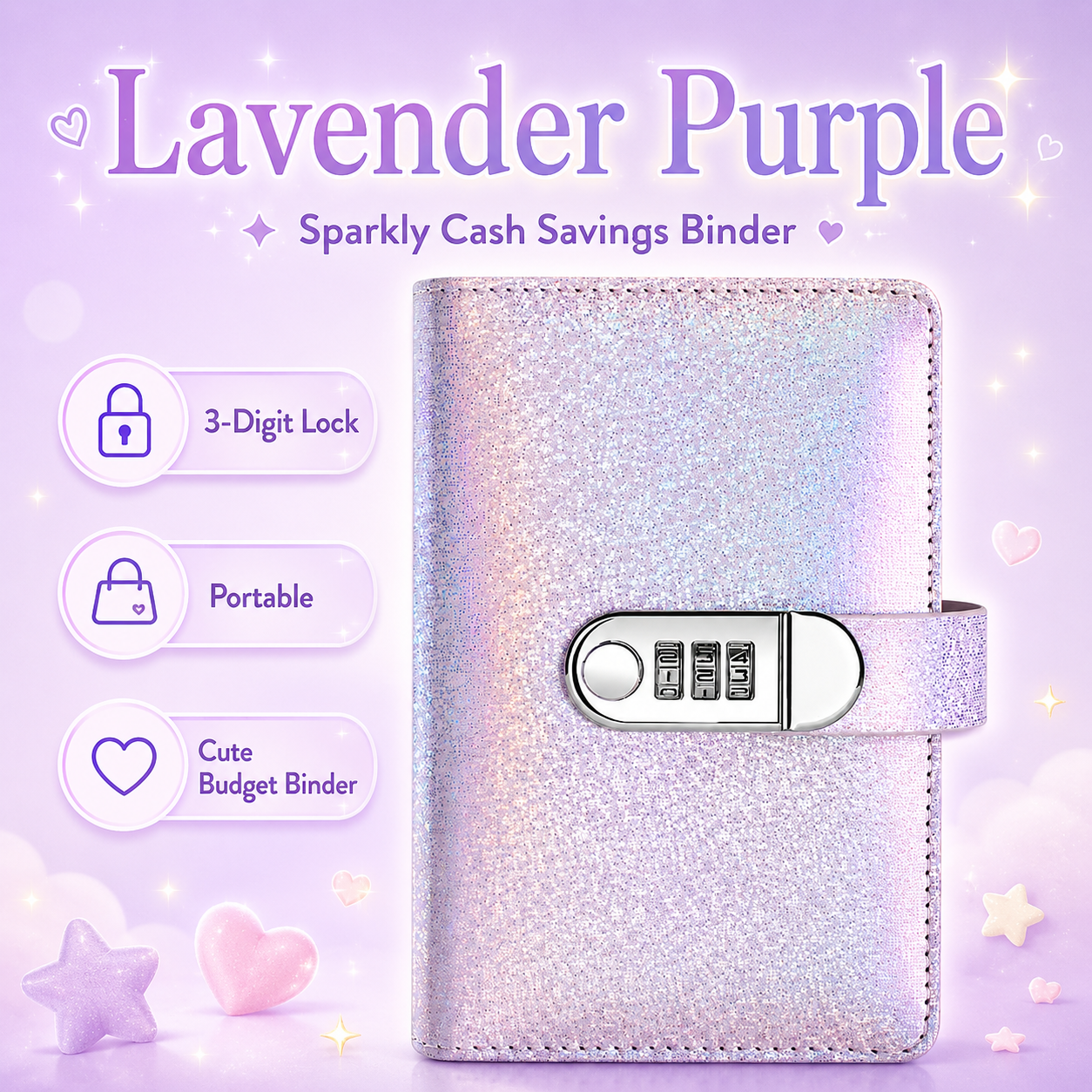 ✨ SparkleLock sparpärm med 3-siffrigt kombinationslås – budgetpärm med 100 sidor för kontantsparande, sparmål och gåvor 💖