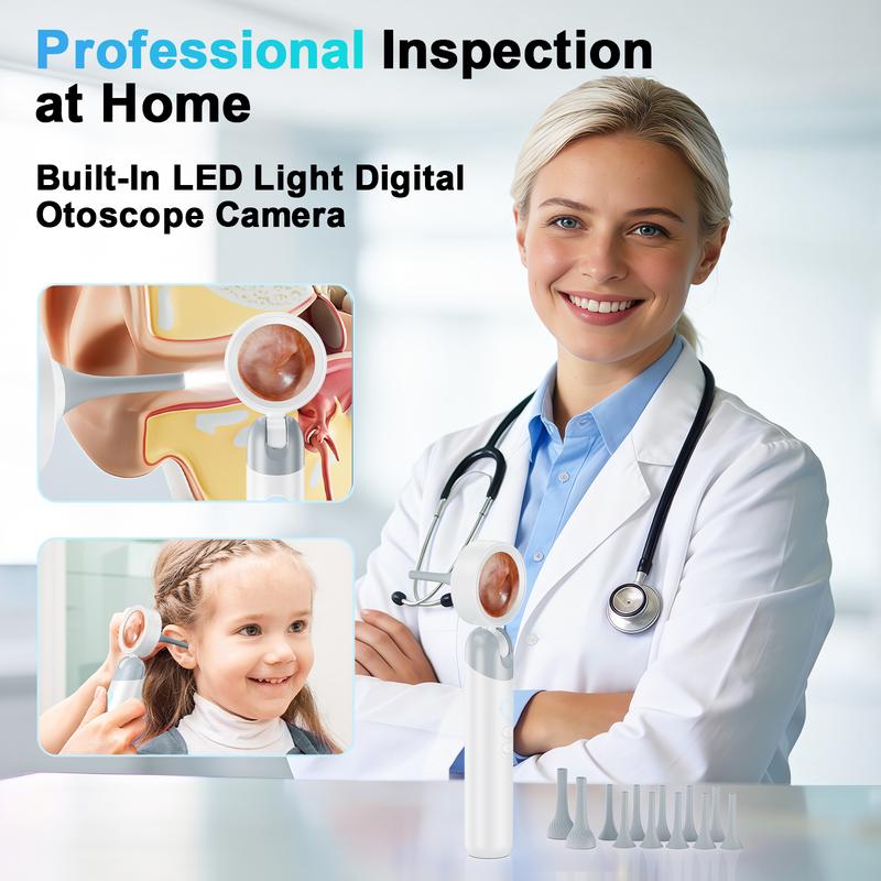 Aspoven Digital Otoskop 2026 – LED, 1,4″ IPS-skärm, 1080p HD, För barn, vuxna och husdjur, 12 silikontips, USB-C uppladdningsbar