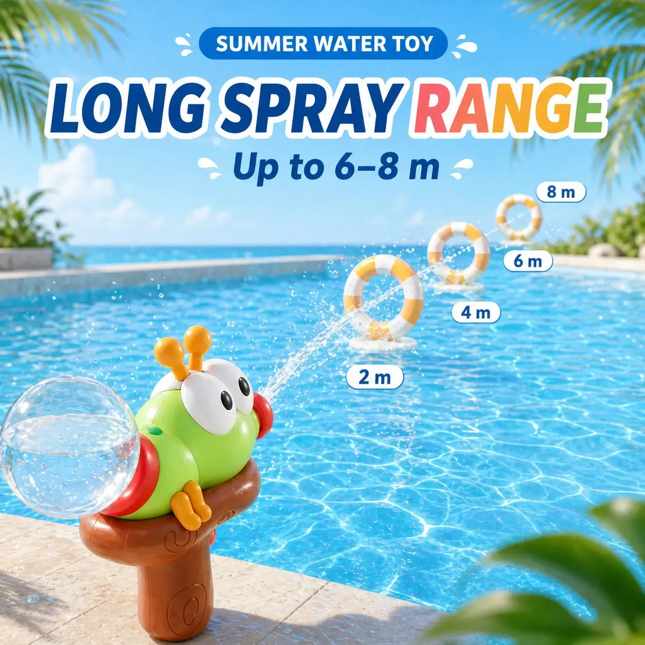 Elektrisk vattenblaster för barn – sommarleksak för poolen med söt djurdesign, sprayfunktion med en knapptryckning