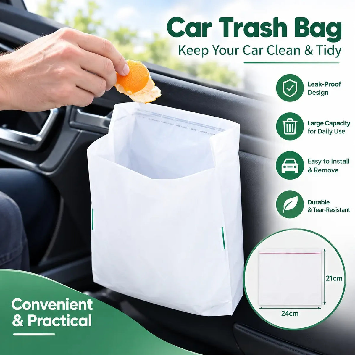 🚗 Håll bilen ren direkt! Självhäftande självbärande avfallspåsar – 20-pack