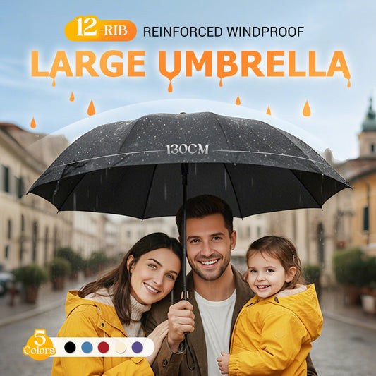 ☔ 12-ribbat vindtåligt paraply – stor täckning & kompakt vikdesign
