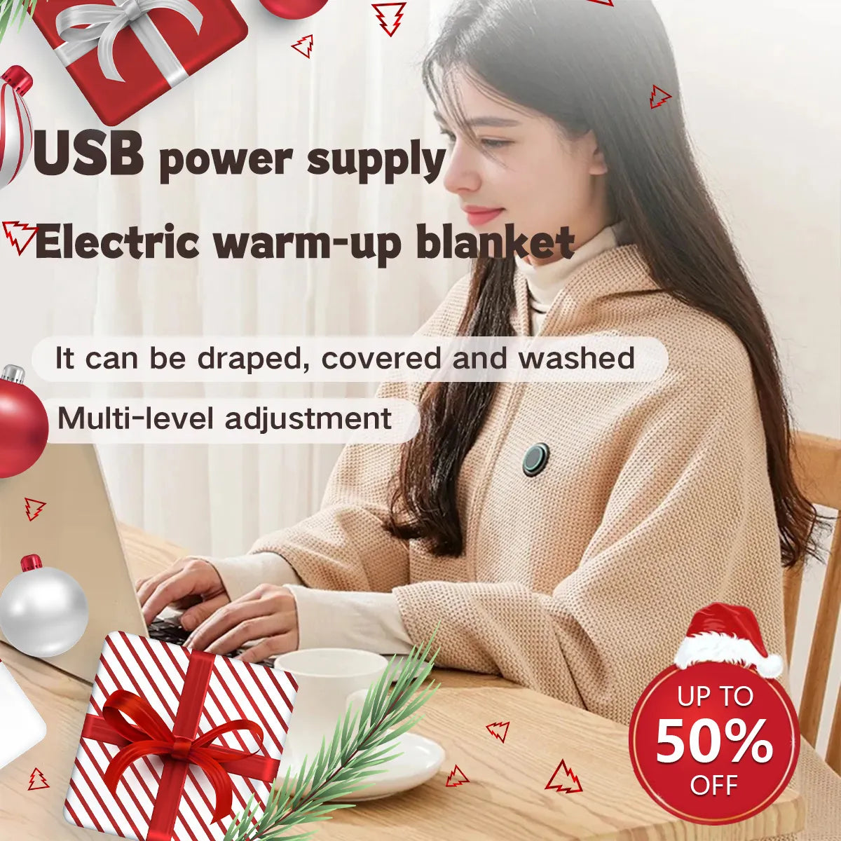 🎅Bästa vinterpresenter 🔥 Bärbar uppvärmd sjal