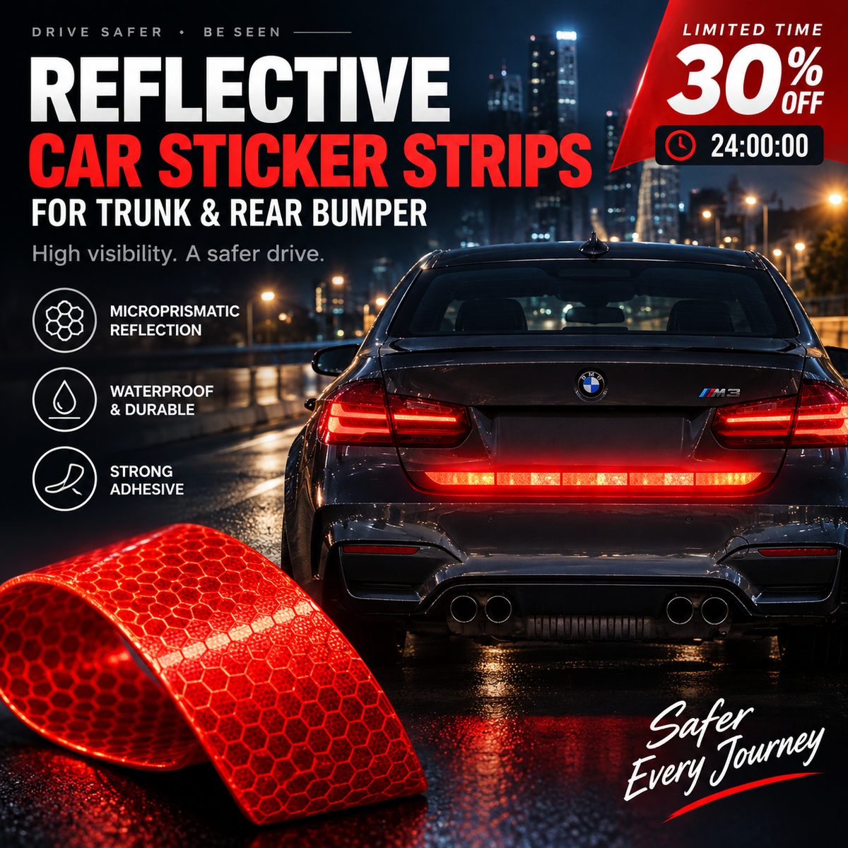 🚗 BEGRÄNSAD TID: 50% RABATT! 🔥Reflekterande bilremsor för baklucka och bakre stötfångare