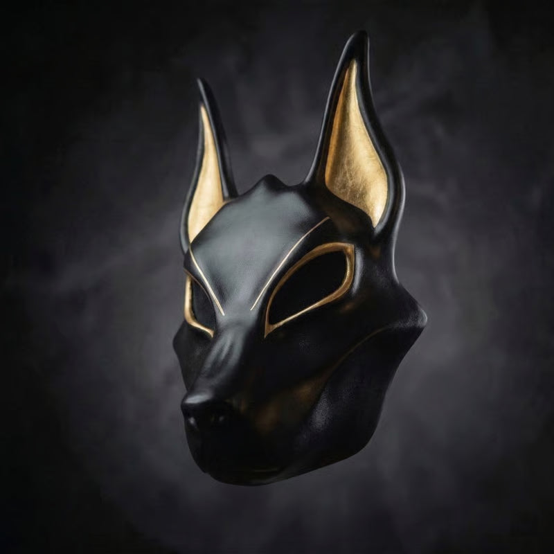 Egyptisk Anubis-mask: Handmålad schakalmask i konstgjord bladguld för cosplay och lyxig väggdekoration