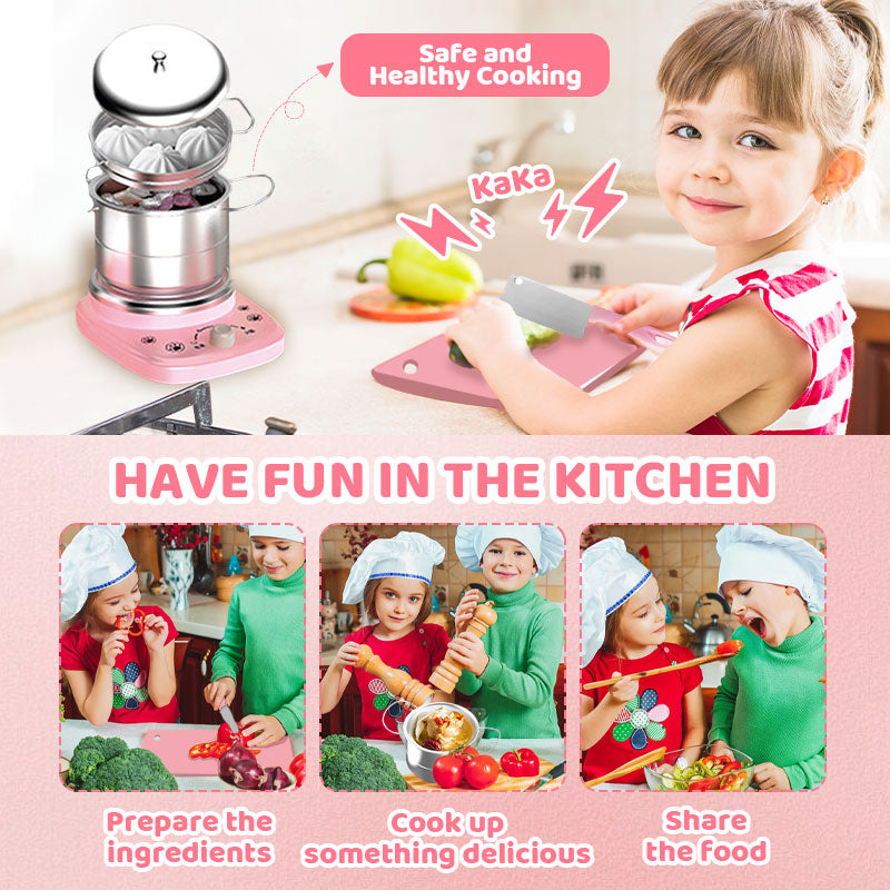 🎁 [Perfekt Present till Barn] 🍳 Barns Mini-Kök med Riktiga Matlagningsleksaker – 22-delars Set