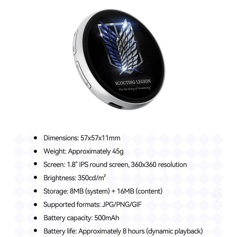 📱 Pixel Touch Digital Badge Screen – 📸 500 mAh lättviktig foto-/video-/GIF-pi
