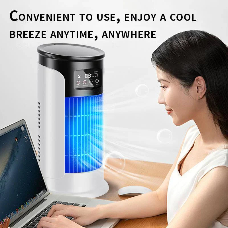 ❄️ 2026 Ny evaporativ luftkylare – kompakt USB-bordsfläkt, personlig kylare med 300 ml tank, justerbara hastigheter, timer, tyst och bärbar design för sängbordet | liten kylfläkt för hem, resor och utomhusbruk