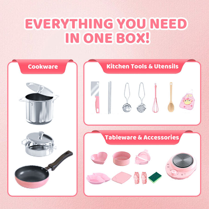 🎁 [Perfekt Present till Barn] 🍳 Barns Mini-Kök med Riktiga Matlagningsleksaker – 22-delars Set