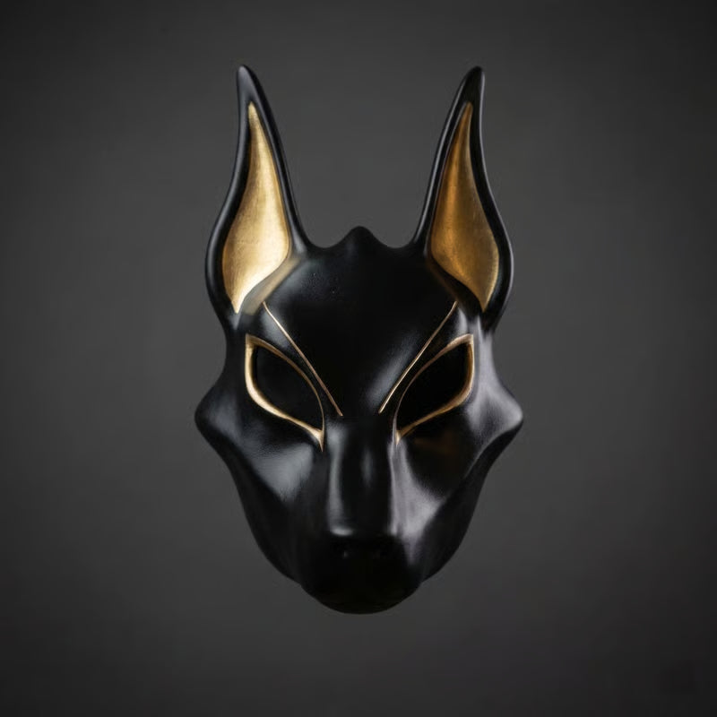 Egyptisk Anubis-mask: Handmålad schakalmask i konstgjord bladguld för cosplay och lyxig väggdekoration