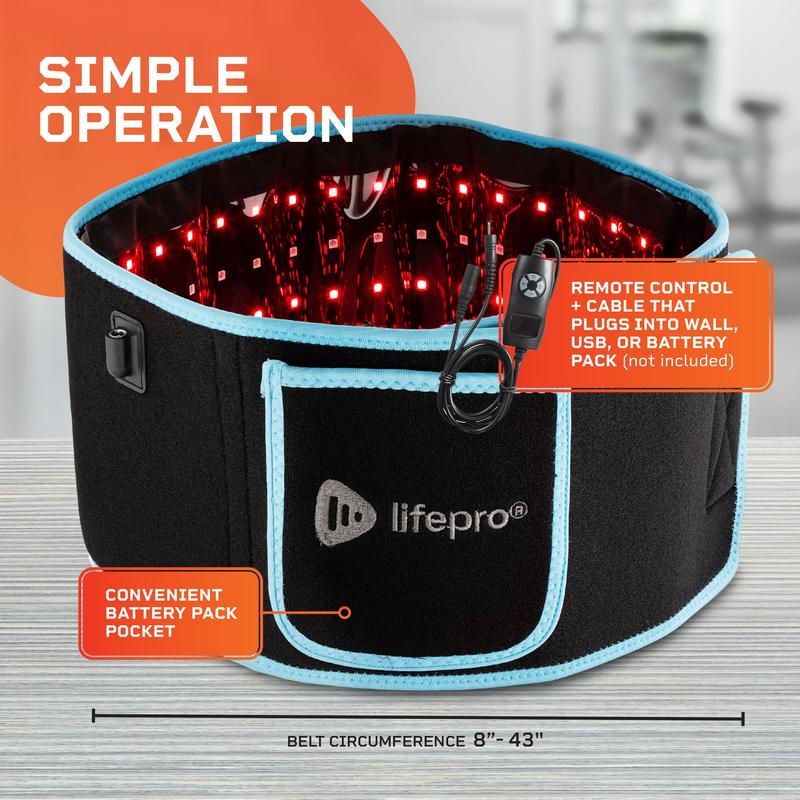 Ljusterapibälte - Livstidsgaranti - 660nm Röd + 850nm NIR - 105 Trippel LED - Hud- och Muskelstöd - Bärbar Wraparound - Fjärrkontroll