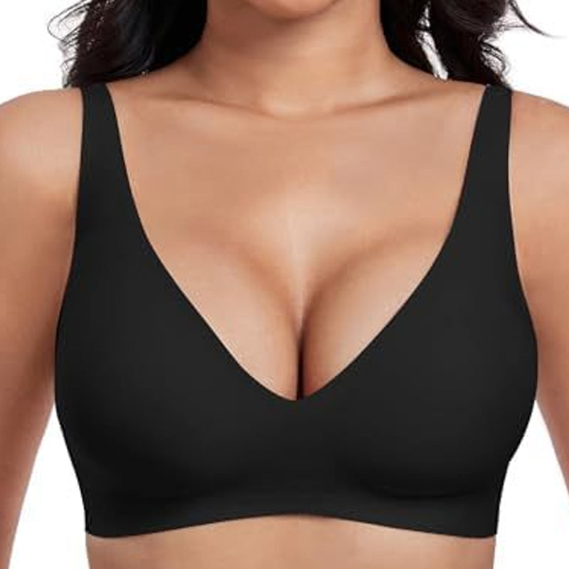 Jelly trådlös BH för kvinnor – Sömlös push-up bralette med djup V-ringning, perfekt för vardagen