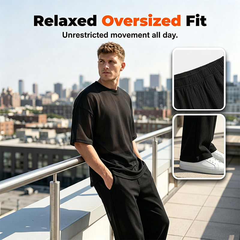 🔥50% RABATT! 🔥2-delat set med T-shirt och byxor med vida ben för män