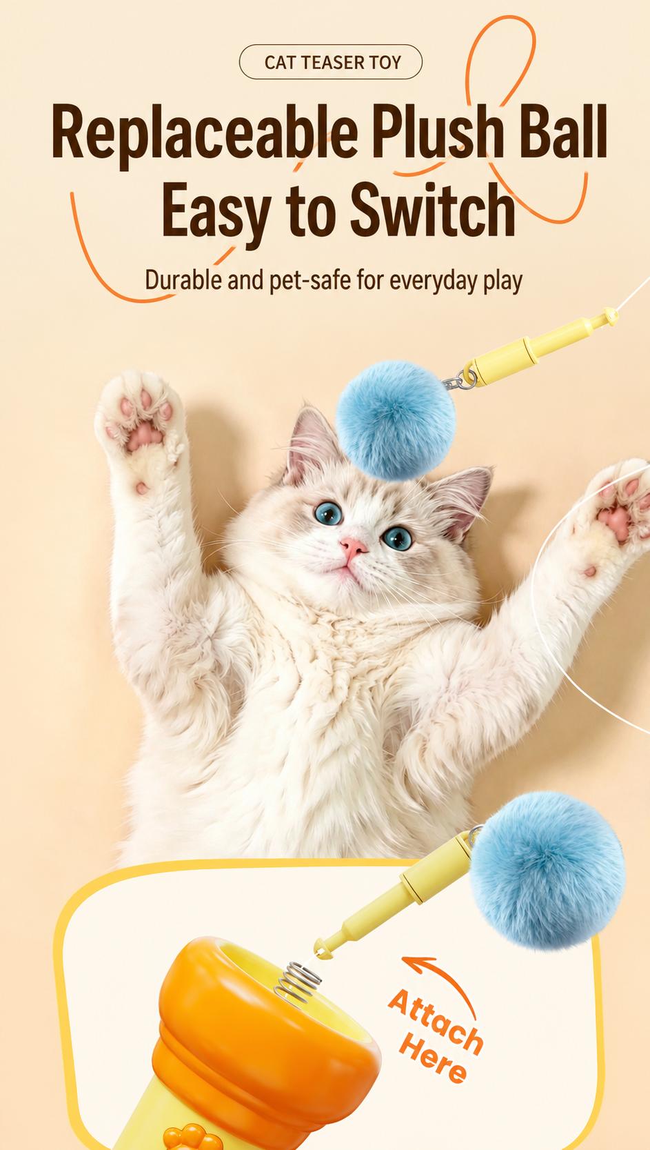 🐱🎯 2026 Elektrisk kattleksak – Automatisk, utdragbar leksak med mjuk bollkastare