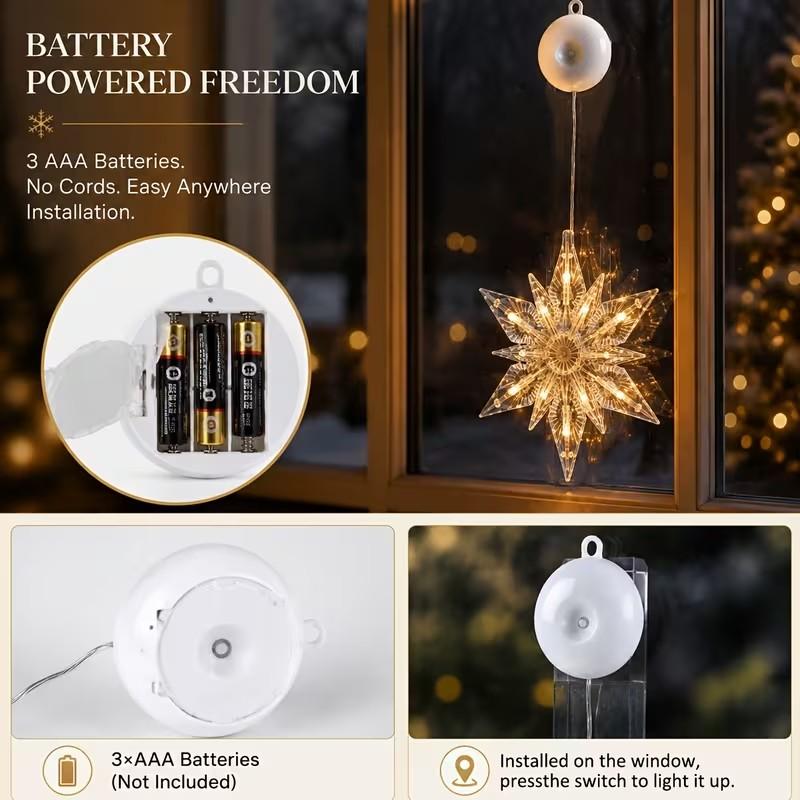 ⏳SISTA REA-DAGEN🎄❄️ DIY LED-sugkoppslampor med julsnöflingor ✨ | Batteridrivna, varmt och flerfärgat ljus, sugkoppslampor för fönster, juldekoration för hem och fest