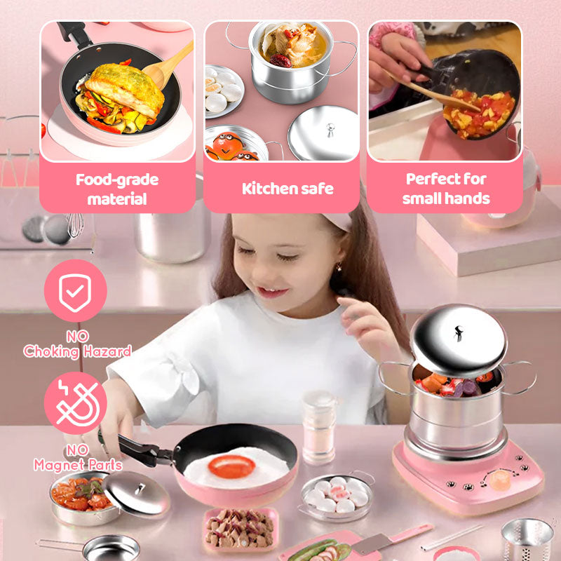 🎁 [Perfekt Present till Barn] 🍳 Barns Mini-Kök med Riktiga Matlagningsleksaker – 22-delars Set