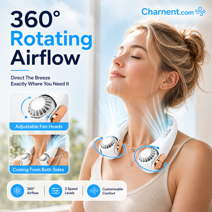 🍃 50% RABATT NU! 💨 Neck Air Conditioner Fan – Tyst, Bärbar & 360° Roterbar – Perfekt för Sommar 🌞