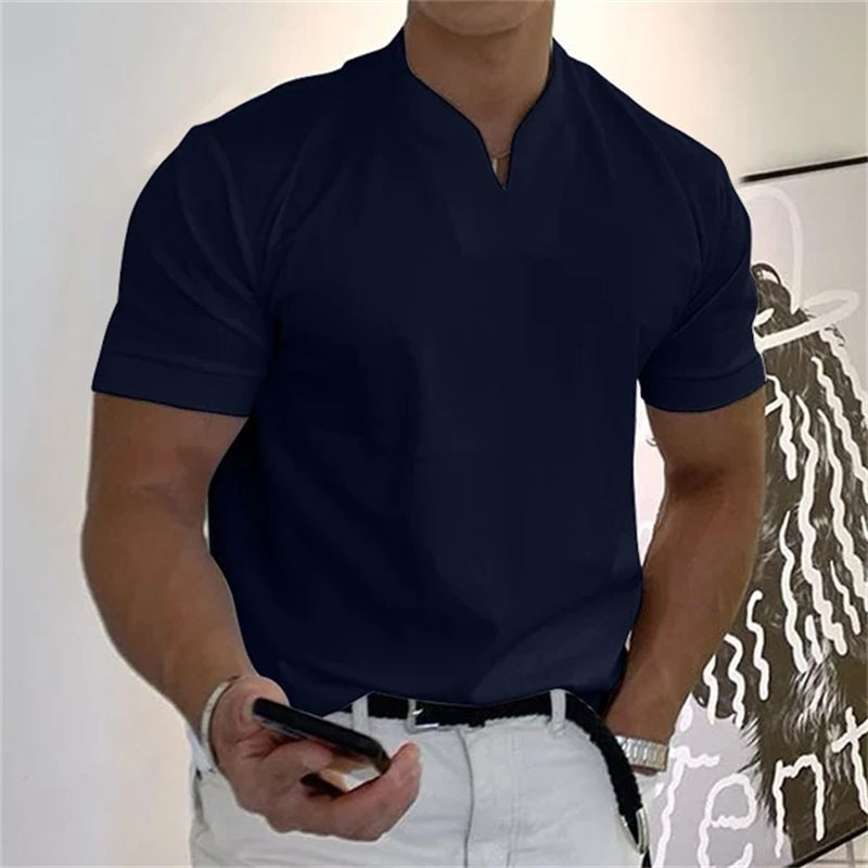 👕Herr Business-T-shirt med kort ärm och V-ringning – Andningsbar bomullsblandning, klassisk passform och finns upp till 5XL ✨
