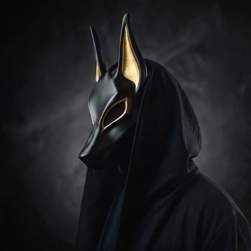 Egyptisk Anubis-mask: Handmålad schakalmask i konstgjord bladguld för cosplay och lyxig väggdekoration