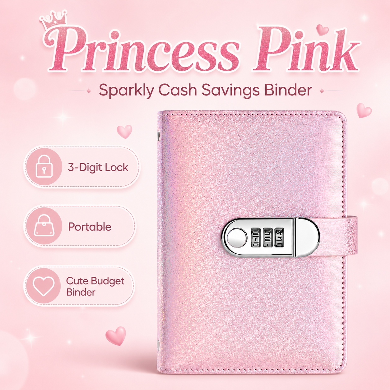 ✨ SparkleLock sparpärm med 3-siffrigt kombinationslås – budgetpärm med 100 sidor för kontantsparande, sparmål och gåvor 💖