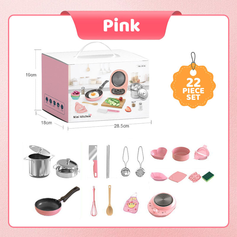 🎁 [Perfekt Present till Barn] 🍳 Barns Mini-Kök med Riktiga Matlagningsleksaker – 22-delars Set
