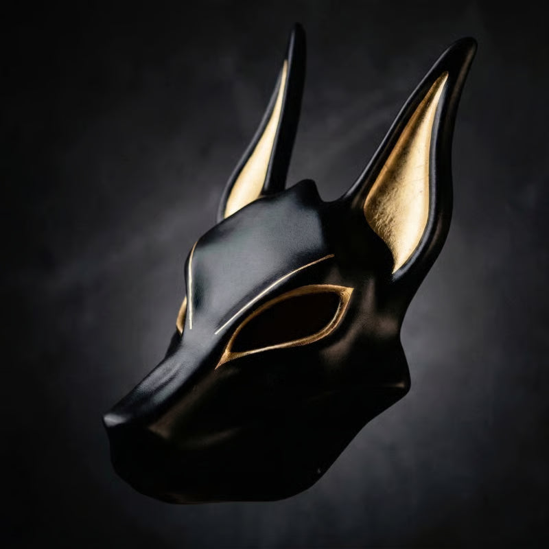 Egyptisk Anubis-mask: Handmålad schakalmask i konstgjord bladguld för cosplay och lyxig väggdekoration