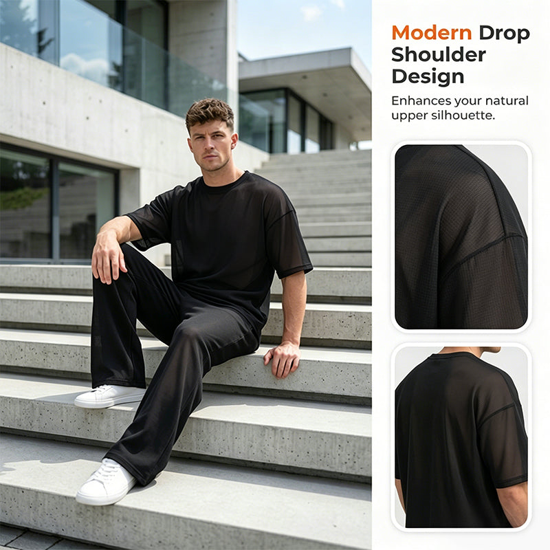 🔥50% RABATT! 🔥2-delat set med T-shirt och byxor med vida ben för män