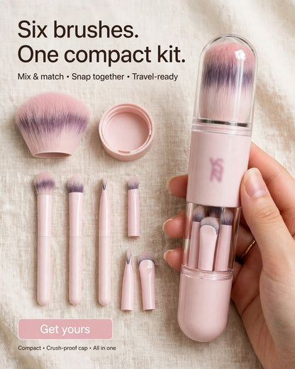 🖌️SISTA REA-DAGEN – 60% RABATT!!📢 Portabel utdragbar makeupborstset – multifunktionellt reseverktyg med puderborste, rougeborste och silikonborste för läppar