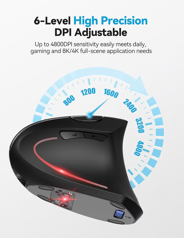 Trådlös USB-uppladdningsbar ergonomisk vertikal optisk mus