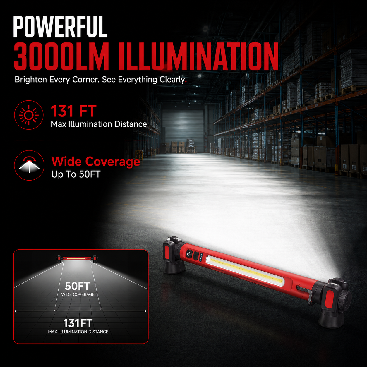 Uppladdningsbar LED-arbetslampa – 3000LM Magnetisk Portabel Verkstadslampa med 360° Rotation & Powerbank-funktion 🔦