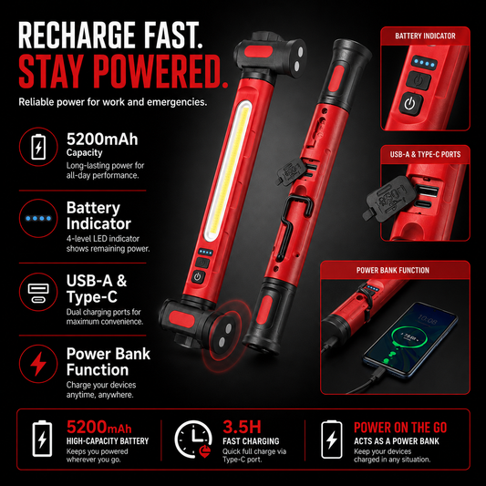 Uppladdningsbar LED-arbetslampa – 3000LM Magnetisk Portabel Verkstadslampa med 360° Rotation & Powerbank-funktion 🔦