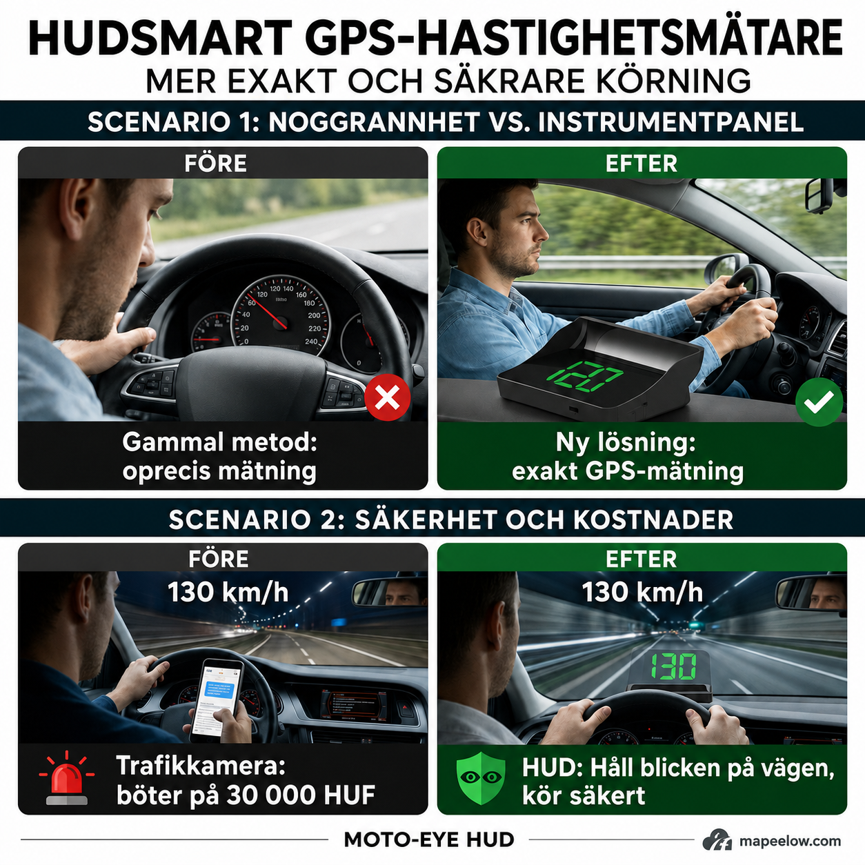 Head-up-display (HUD) Automatisk GPS digital varvräknare