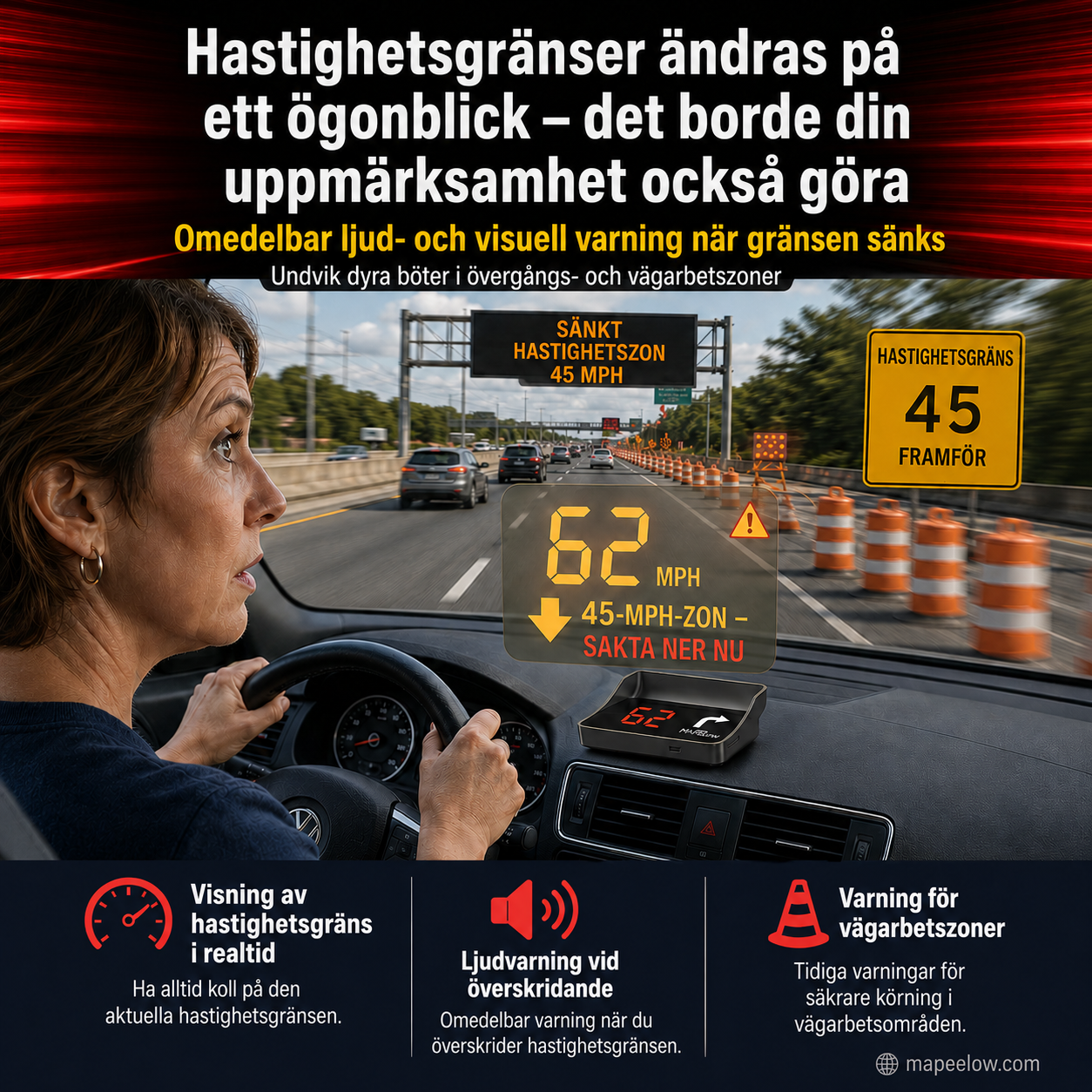 Head-up-display (HUD) Automatisk GPS digital varvräknare