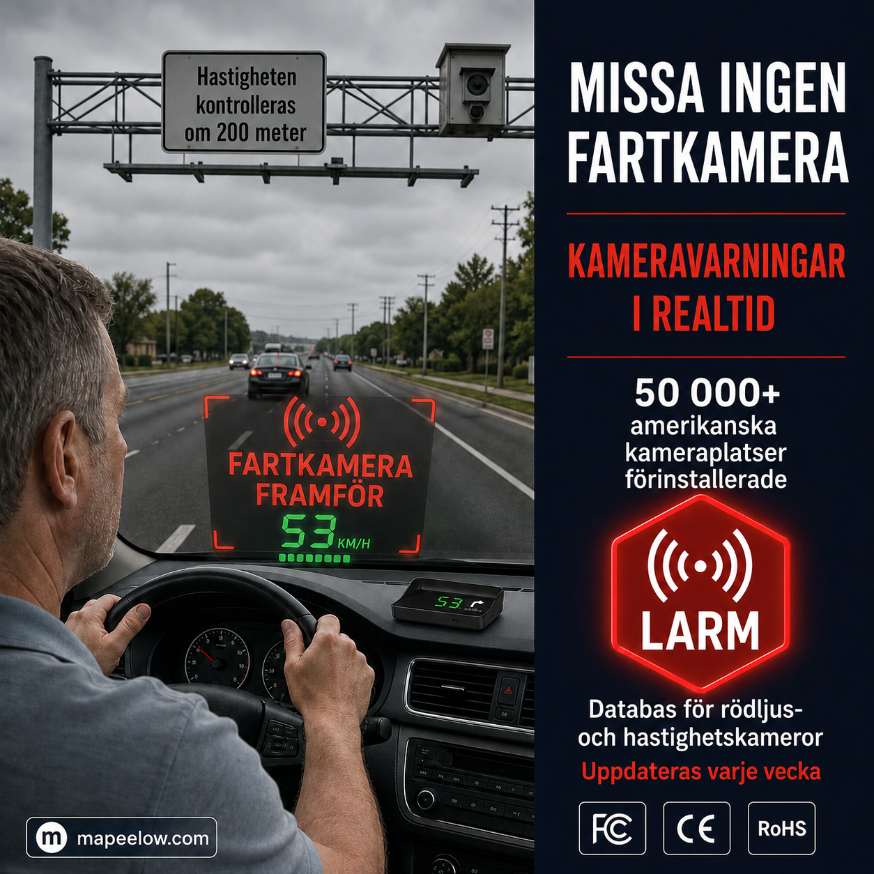 Head-up-display (HUD) Automatisk GPS digital varvräknare