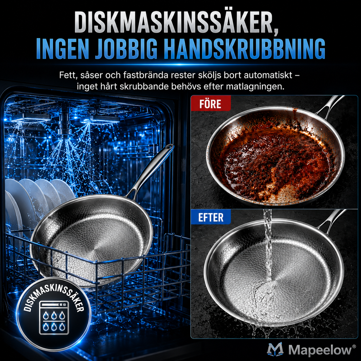 Handhamrad, obelagd stekpanna med non-stick-effekt i ren titanlegering