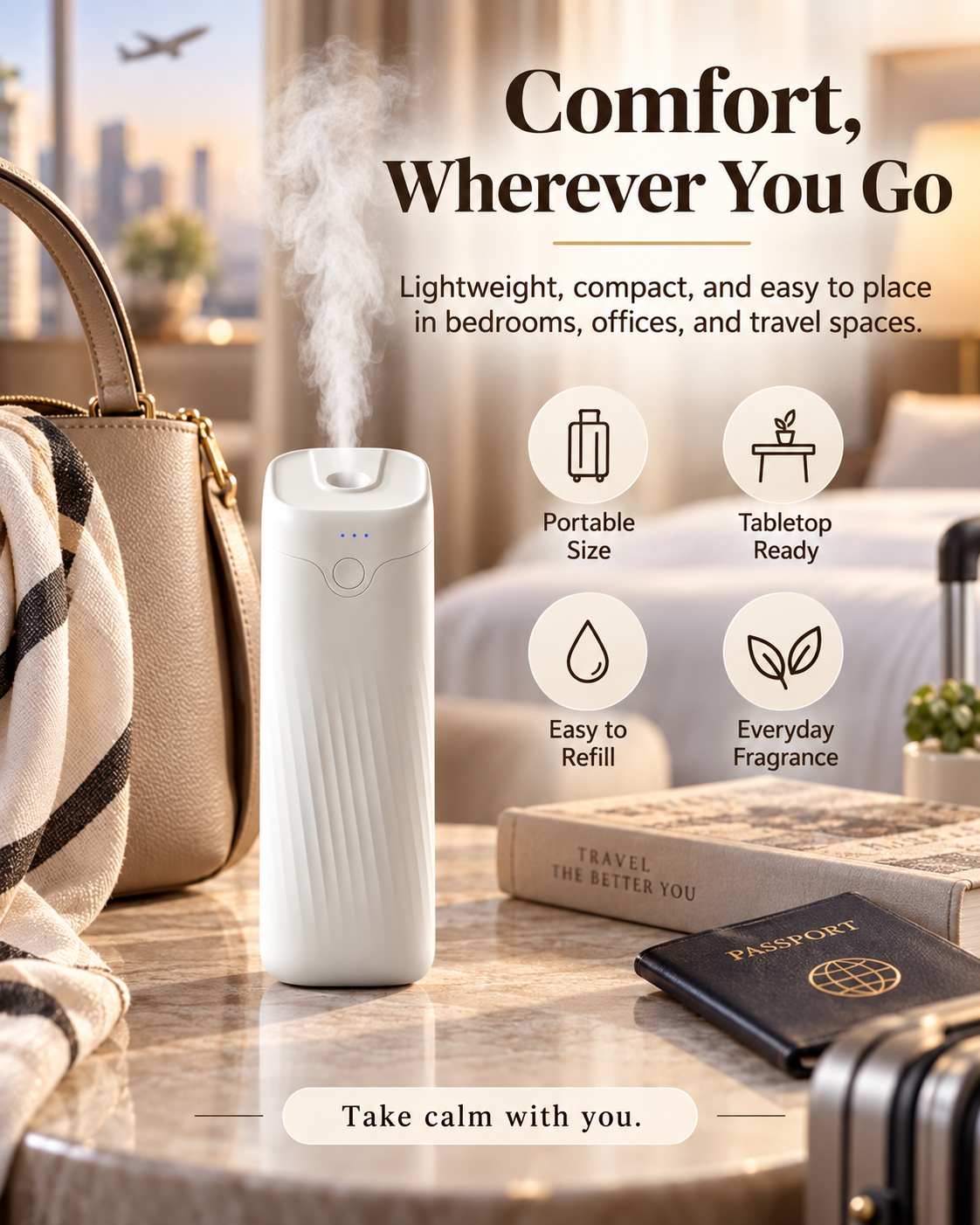 Vattenfri diffusor för eteriska oljor – 120 ml doftolja ingår