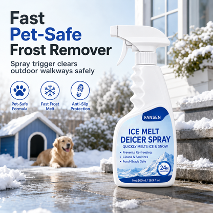 Spray för avisning och snösmältning utomhus – säker för husdjur, löser upp frost vid kontakt. Rensa snabbt trappsteg, gångvägar och uteplatser